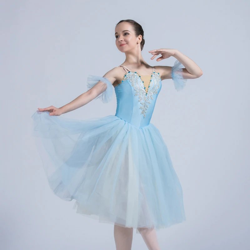 

Длинная балетная пачка небесно-голубого цвета для девочек и взрослых, романтическая пачка для современных танцев, женское платье балерины, ...