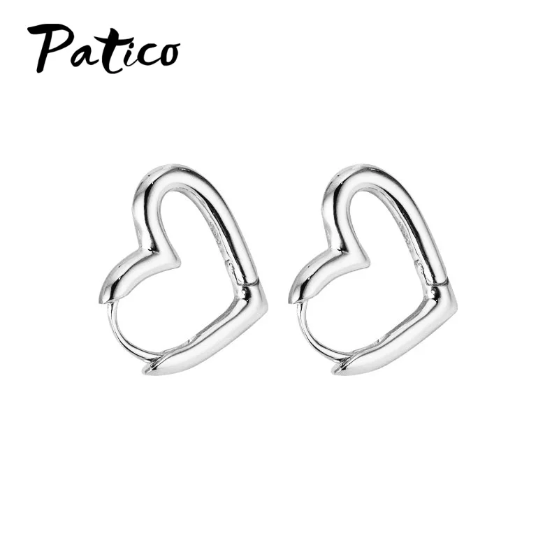 Женские серьги-кольца из серебра 100% пробы с сердечками