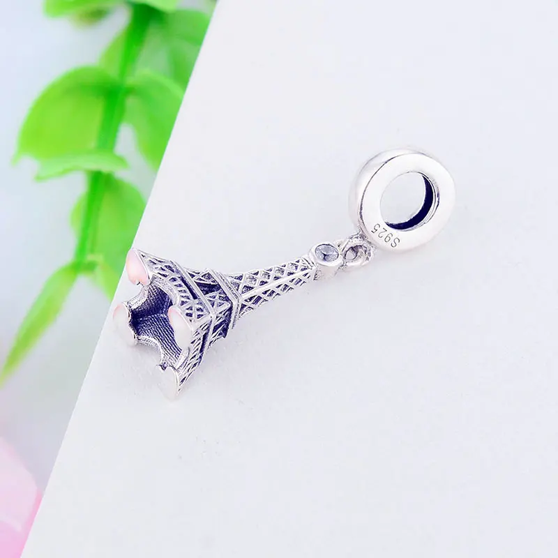 Женский браслет из серебра 925 пробы с подвеской в виде Эйфелевой башни|Бусины| |