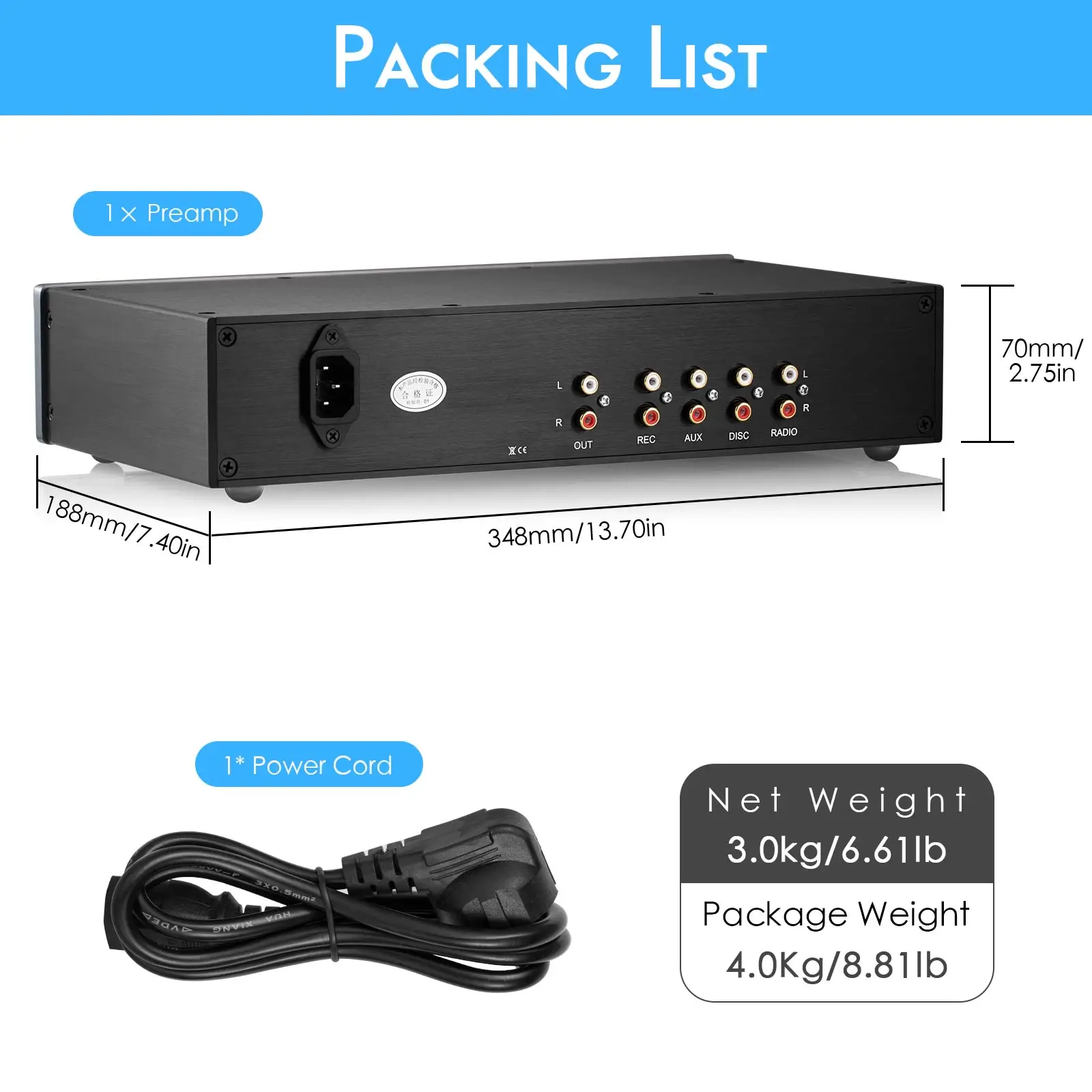 

Douk Audio HiFi Stereo Digital Preamp 2.0 Channel Home Desktop Audio Pre-Amplifier w/Treble Bass Control