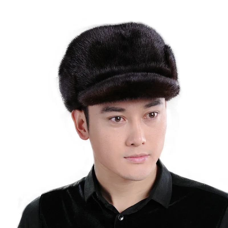 Новая осенне зимняя мужская шапка из норкового меха с плоским верхом теплая