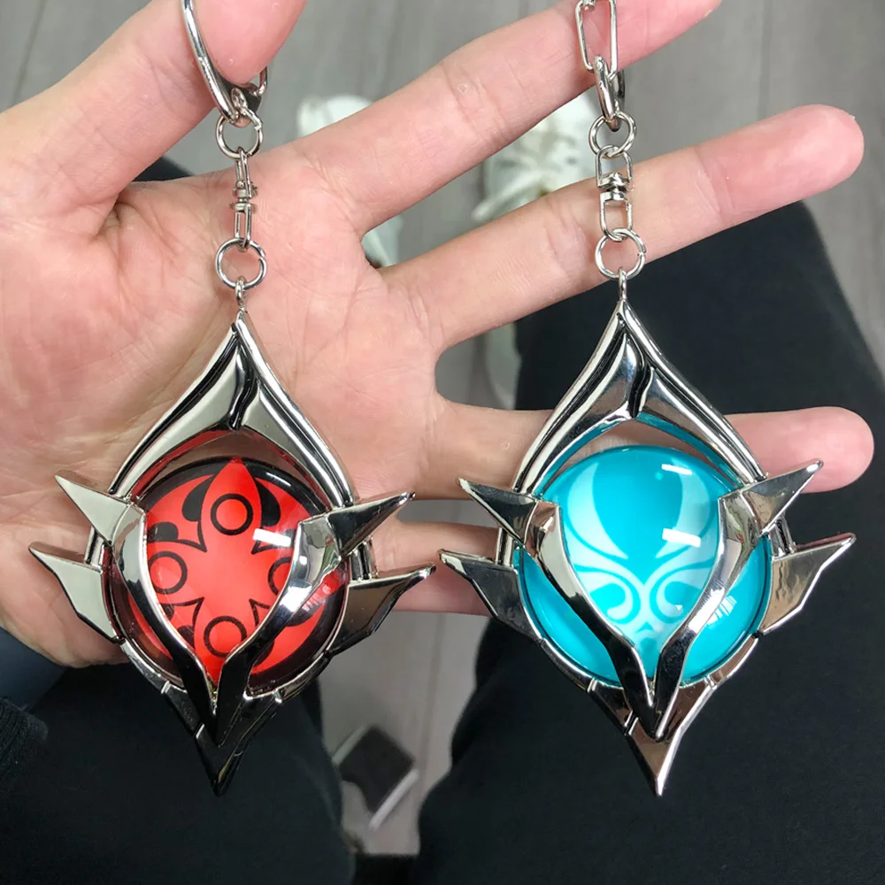 Deluxe Genshin darbe Snezhnaya Metal anahtarlık Cosplay gözler tanrı Anime aksesuarları çanta kolye anahtar zincirleri hayranları hediye