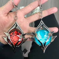 deluxe genshin impact snezhnaya metal keychain cosplay eyes of god anime accessories bag pendant key chains fans gift