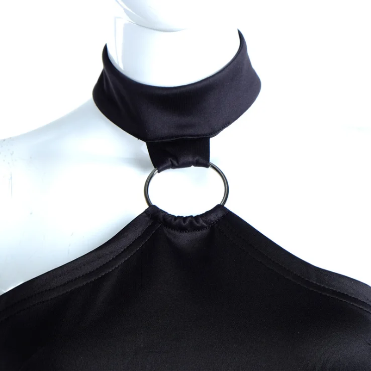 

free shipping 2020 joocar sexy halter neck short sleeve Bodycon Metal ring dress JC1227