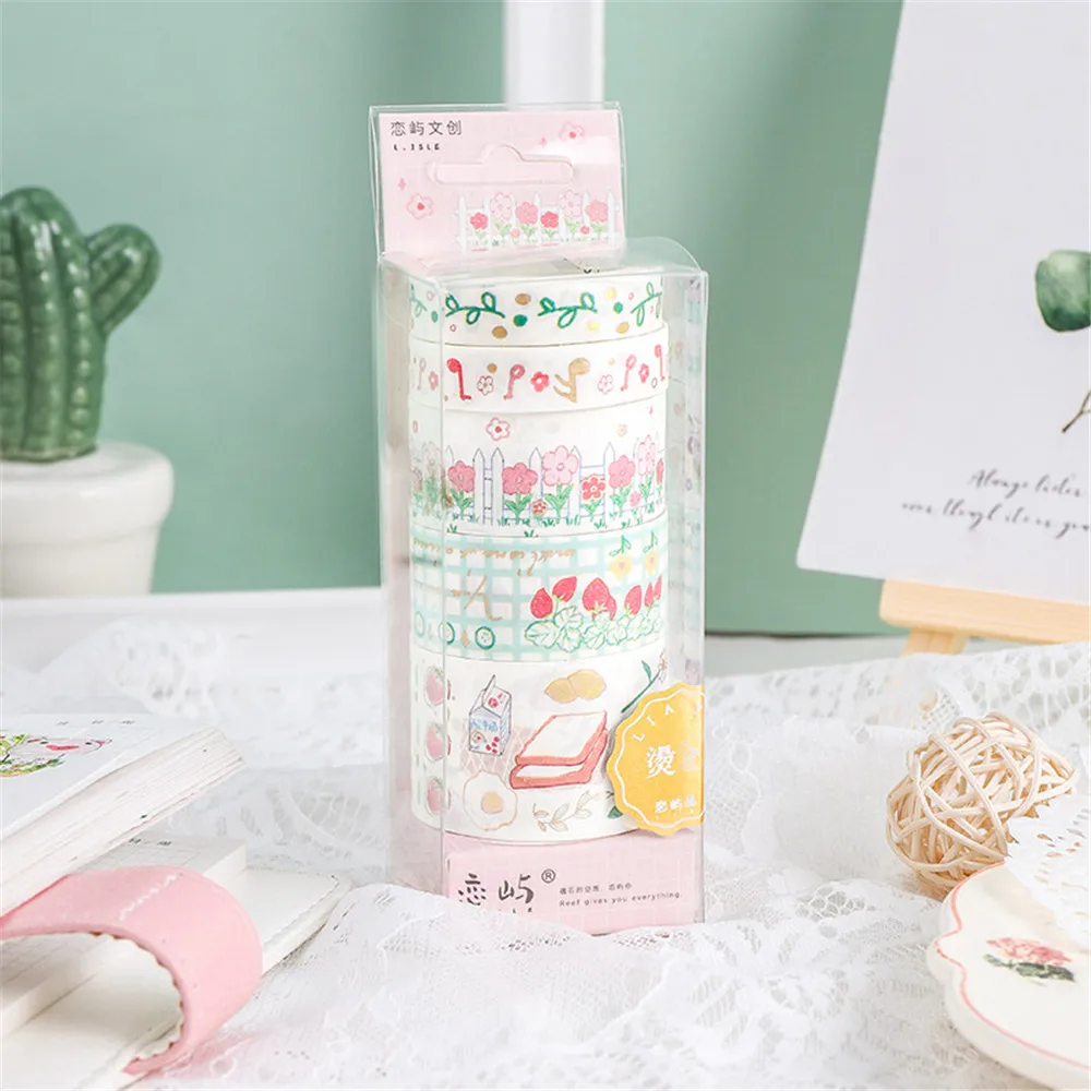 

5pcs/set Fresh Style Bronzing Washi Tape Combination Pack DIY Hand Account Scrapbooking Diary Photo Album Material Stationery