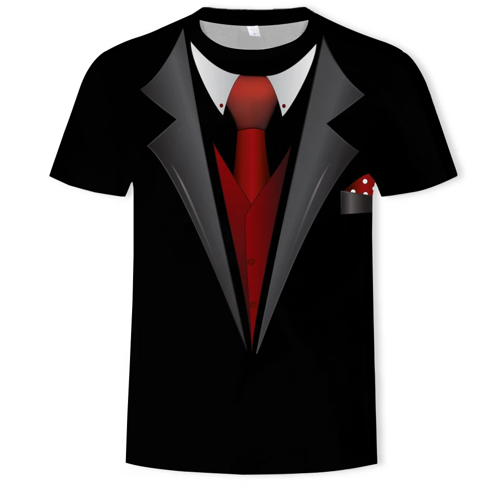 

2021 summer new style men's short-sleeved tops fake two pieces of 3D printed T-shirt tops 3D printed men's T-shirt casual tops