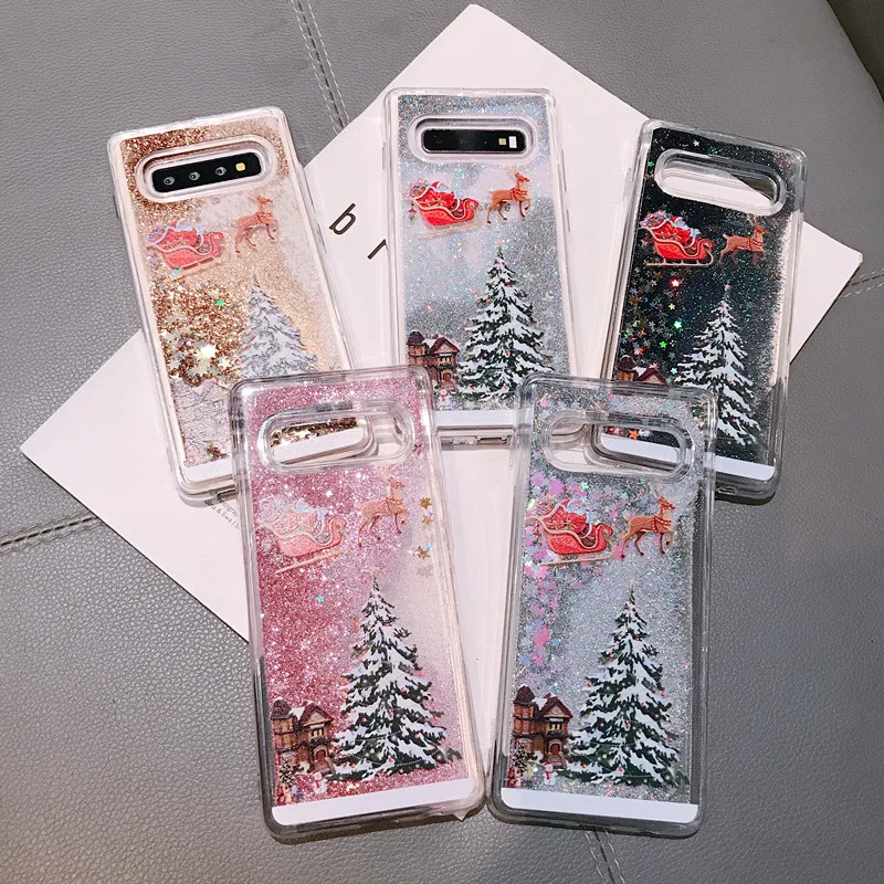 For Samsung Note 10 Plus Cover Christmas Tree Liquid Sand TPU Glitter Back Case for Samsung Note 10 8 9 S8 S9 S10 Plus Coques