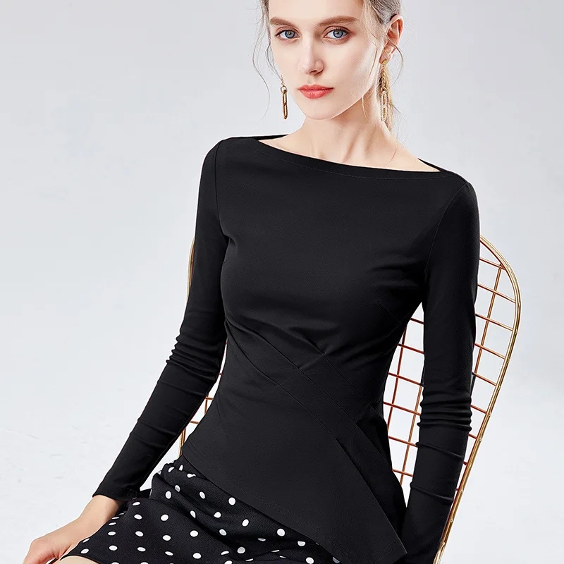 

One shoulder top women's autumn dress with long sleeves and irregular hem