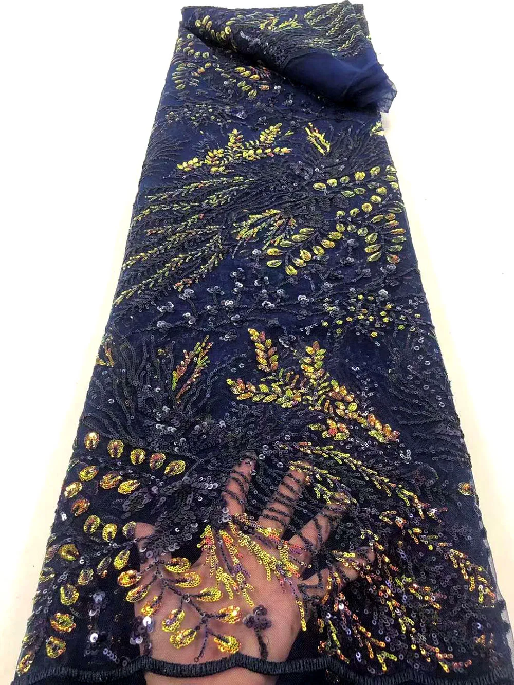 

Latest Navy Blue Handmade Beads Tulle Lace African Lace Fabric 2021 Embroidrerd Nigerian Lace 5 yards For Bridal Wedding