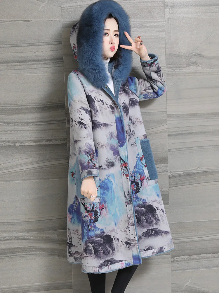 Пальто из натурального меха с капюшоном лисьего куртка 100% шерсти Корейская