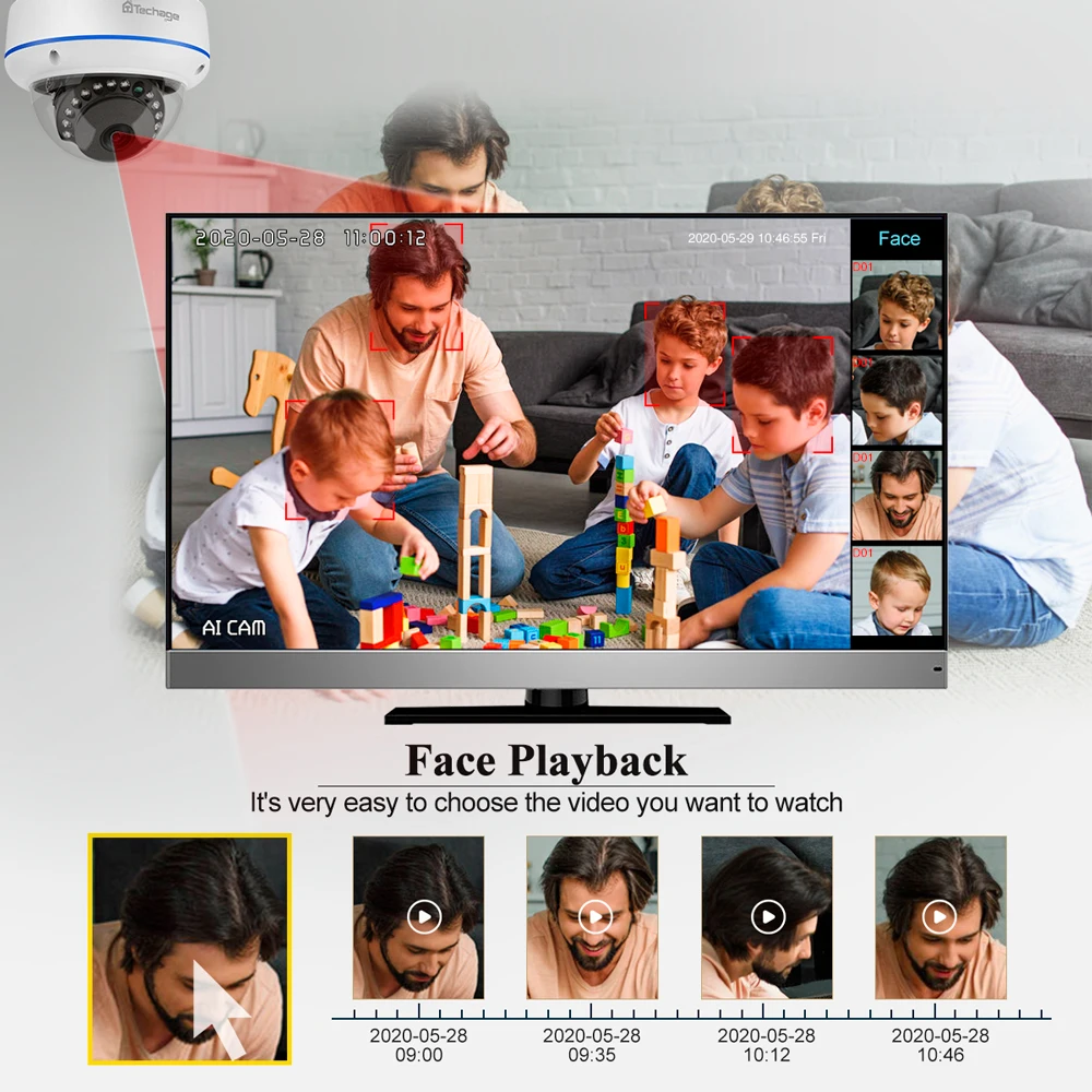 Купить Камера видеонаблюдения Techage HD 5 МП, система безопасности, 8-канальный видеорегистратор, POE, с функцией обнаружения лица, для улицы и помещений