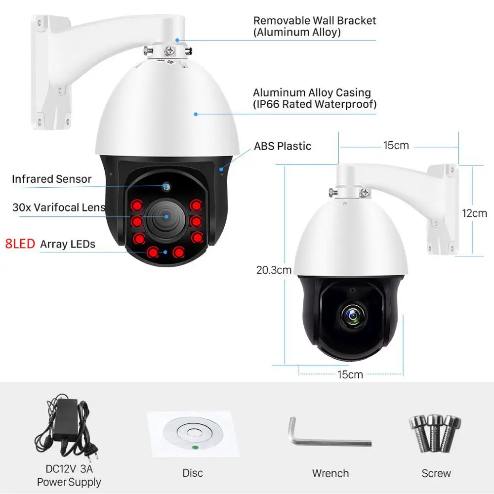 H.265 PTZ IP Камера 30X зум Водонепроницаемый мини 3MP 1080P Скорость купол Открытый ИК 60 м