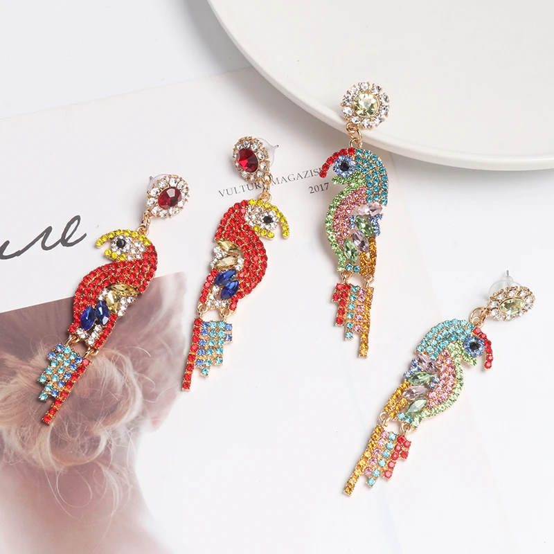 Модные трендовые серьги подвески FASHIONSNOOPS с кристаллами в виде птиц женские