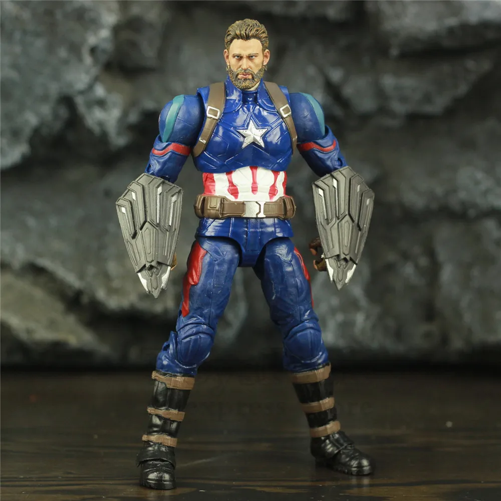

Marvel Avenger Captain America Steve Rogers 7" Action Figure Infinity War Legends Beard Head With Wakanda Shield ZD Toys Doll