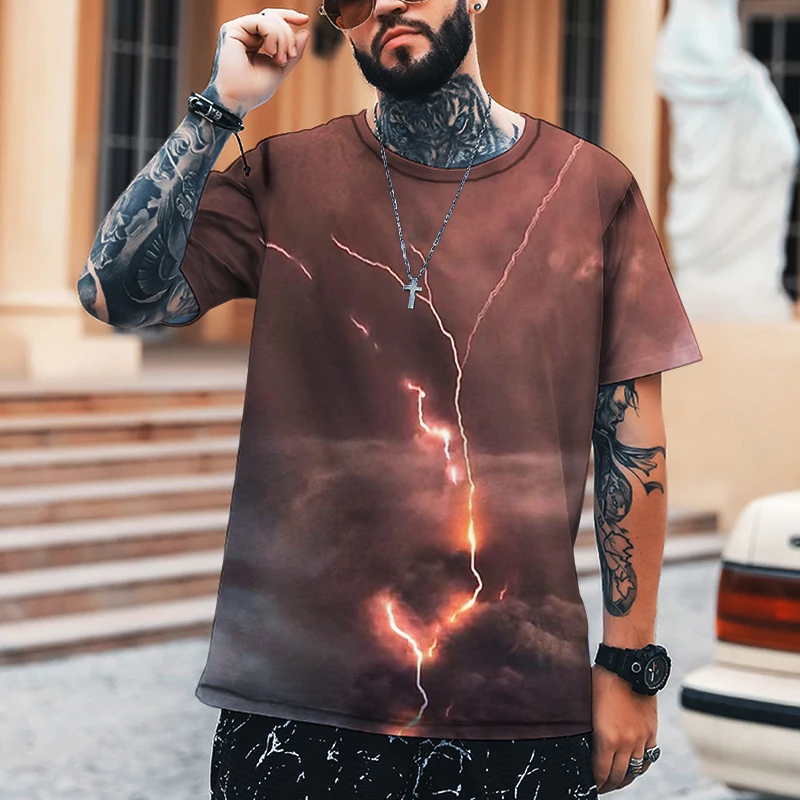 

KYCK Men’s Shirt Thunder God Punishment 3D Printing Men’s T-shirt Round Neck Top Loose Casual Oversized Brand Clothing 9XL