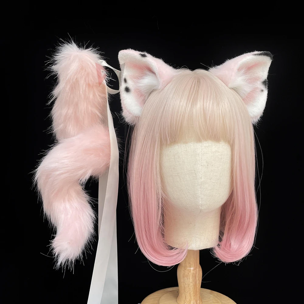 

New Small Fragrant Pig Ears Hair Hoop Tail Set Black White Pink Headband Headwear Hand Made Work For KC Cosplay Accessories