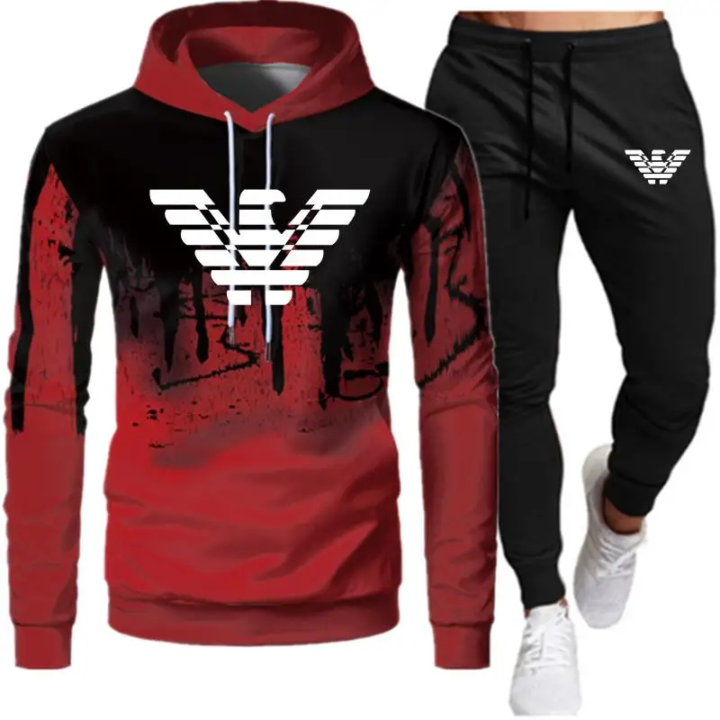 

2020 New Print Tracksuit Men Thermal Men Sportswear Sets Cotton Hoodie+Pants Sporting Suit Casual Sweatshirts Sport Suit