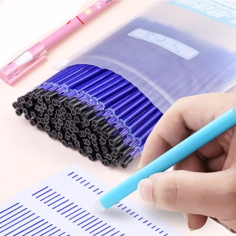 100pcsbag Magic Erasable Gel Pen Refills Needle 05mm Black Blue Ink Erasable Pens With Eraser Set Office School Supplies
