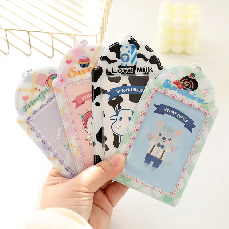 

Kawaii Plaid Kpop Photocards Card Holder with Key Ring 2 Card Slot Protector Idol Photo Sleeves ID Name Card Badge Holder