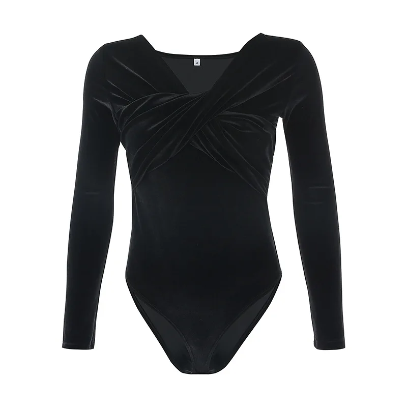 

Gothic Harajuku Black Female Bodysuits Skinny Long Sleeve 2020 Spring Autumn Punk Aesthetic Ruched Chic Sexy Elegant Bodysuit