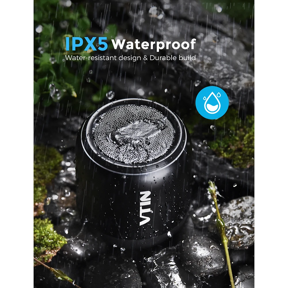 Original VTIN BH173 8W Bluetooth Speaker Waterproof Wireless With Stereo Sound 8H Playing Time For Outdoor Phone PC |