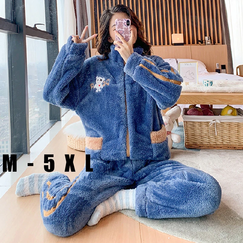 Зимняя женская теплая Домашняя одежда 5XL для сна Женская фланелевая Толстая