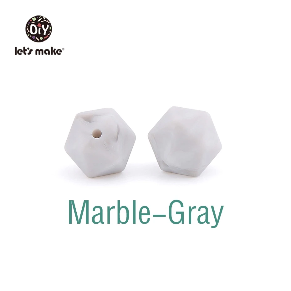 Marble-Gray Let's Make 10 шт. 14 мм Силиконовые Бусины шестиугольник Bpa Бесплатно Силиконовый Прорезыватель Diy Прорезыватель для зубов Детские Жевательные Аксессуары Детские Прорезыватели - Цвет: Marble-Gray
