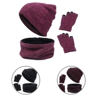 stylish cap gloves scarf thickened lining stretchy pure color warm hat set women hat set scarf set 1 set