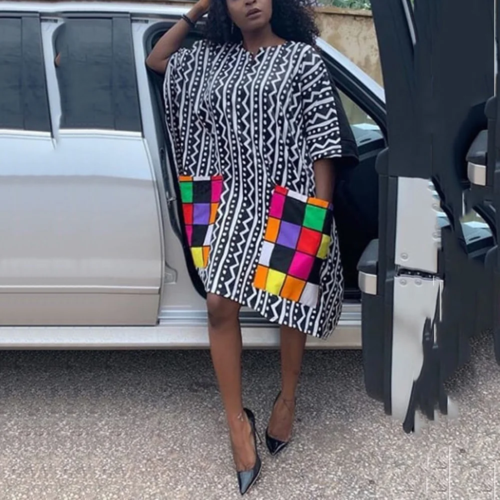 

African Dresses For Women Fashion New Africa Printed Loose Half Sleeve Loose Mid Calf Evening Night Party Vestidos Mujer Dress