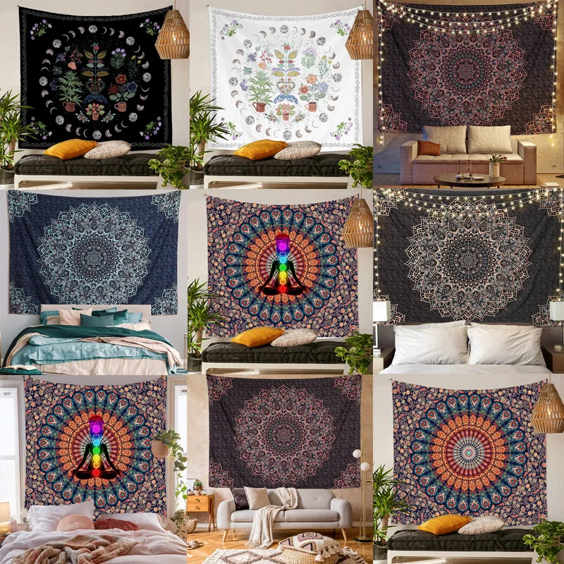 

Moon Phase Tapestry Wall Hanging Botanical Celestial Floral Wall Tapestry Hippie Flower Wall Carpet Dorm Decor Starry Sky Carpet