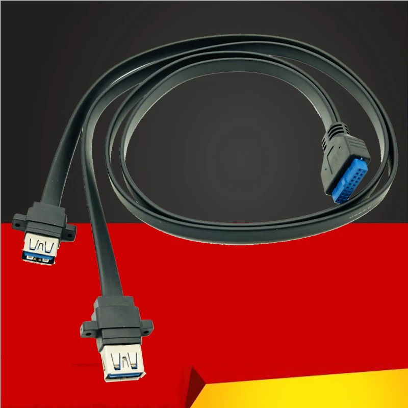 

QINDIAN коннектор USB 3.0, крепление на панель, два порта USB 3,0, винтовое крепление на материнскую плату, 20-контактный разъем, плоский кабель, шнур, Н...