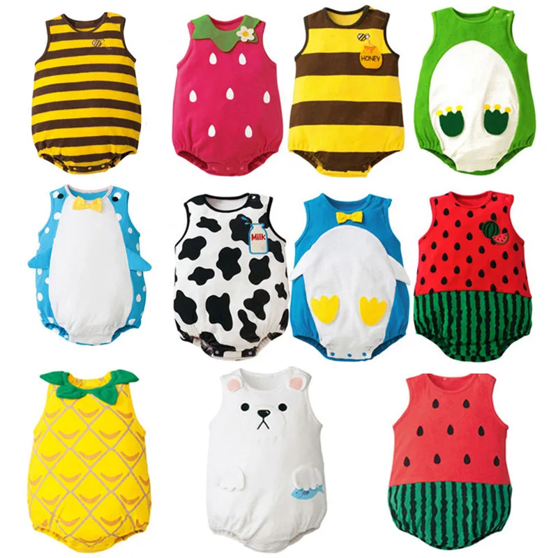 

0-24M Rompers Unisex Sleeveless Summer Baby Clothes Infant Jumpsuits Playsuit Newborn Boy Girl Animal Strawberry Costume Cosplay