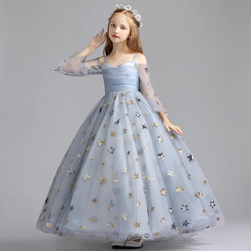 Детское вечернее платье для девочки принцессы со Звездной вышивкой свадебные
