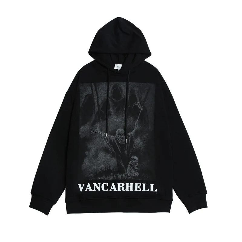 

2021 Dark Streetwear Ghost Skull Print Punk Retro Mens Oversized Hoodies Pullover Hip Hop Hooded Sweatshirts