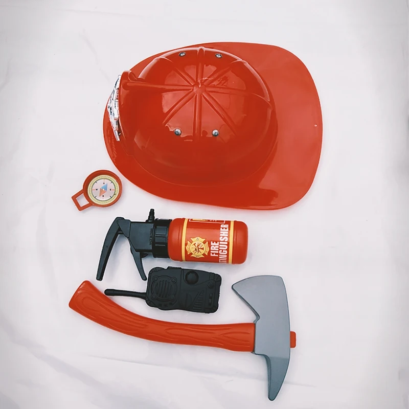 

Fire Hat Toy Props Children Firefighter Accessories Plastic Fire Extinguisher Axe House Toys Firemen Cosplay Kids Boy Toy Gifts