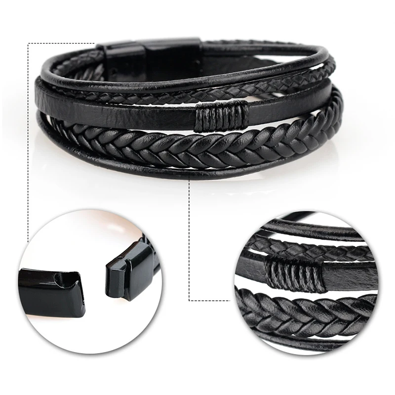 

Men Bracelet Bangle Multilayer PU Leather Magnetic-clasp Braided Jewelry Gift BMF88