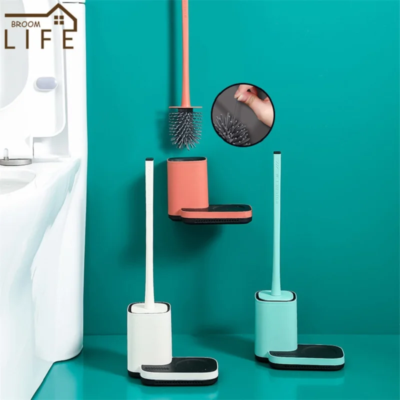 

Home Bathroom Corner Cleaning Brush Soft Rubber Long Handle Plastic Stand Wall Mounted Toilet Brush Hanging Drain WC Supplies