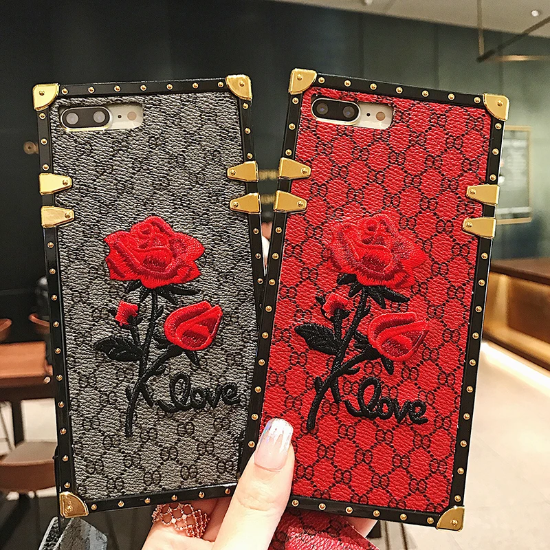 

Luxury Square Embroidery Rose Phone Cases For Xiaomi Mi 10 Redmi 7 7A 8 8A 9 10x K20 Redmi Note 7 8 9 9T 9s PRO PU Leather Cover