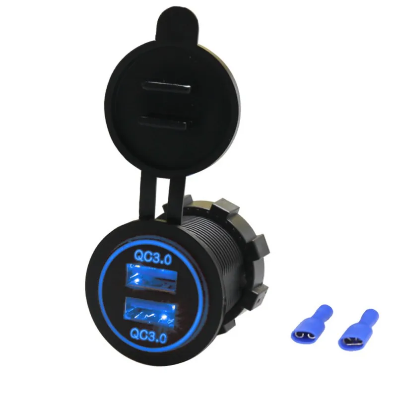 

New Car upgrade Motorcycle Boat usb charger modification Dual Quick Charge 3.0 USB Charger Socket Adapter LED aperture 12-24V