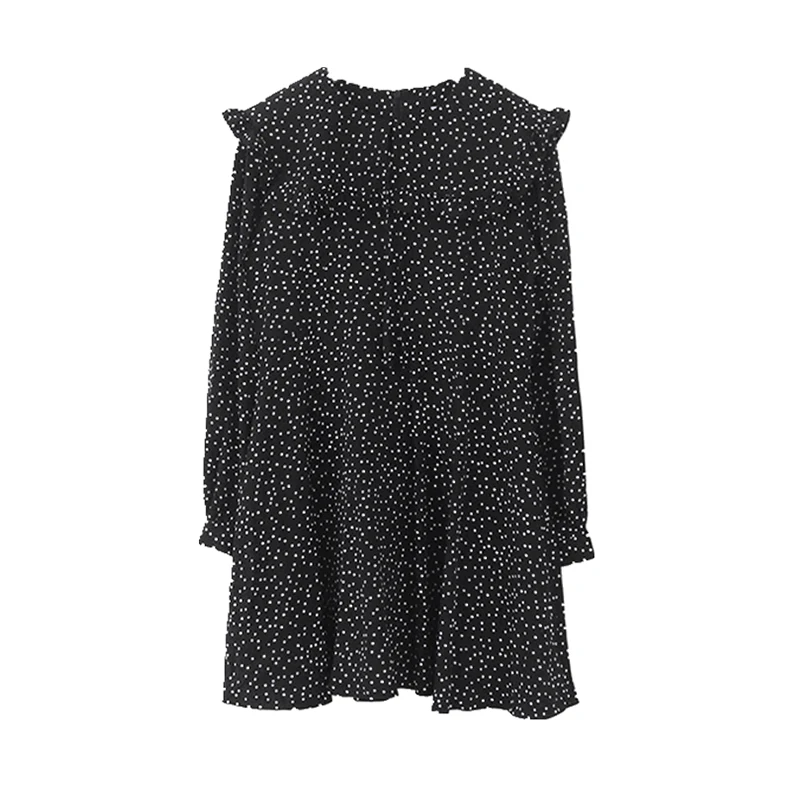 Милое милое платье 2019 женское модное винтажное Черное мини в горошек с оборками