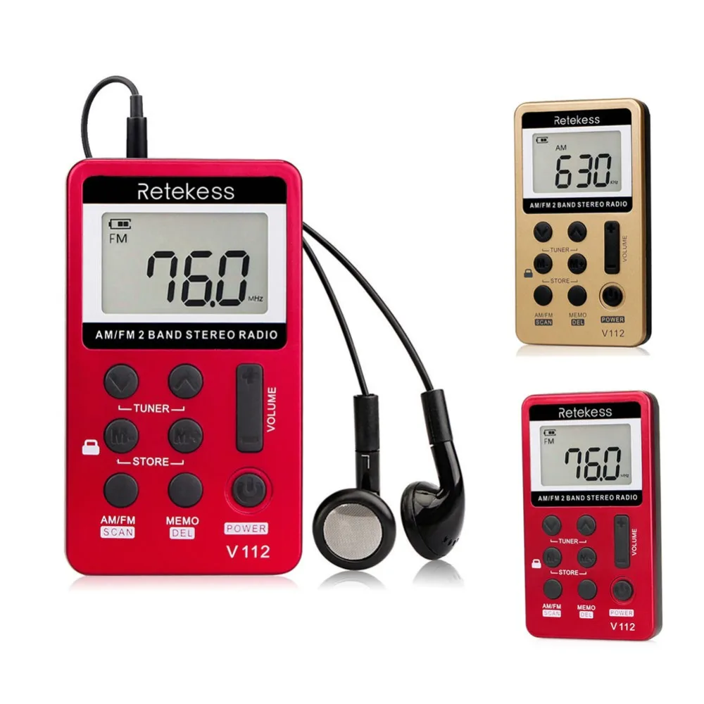 Retekess V112 мини портативный радио портативный FM AM 2 диапазона цифровое карманное радио приемник Динамик для наушников для Walkman Run