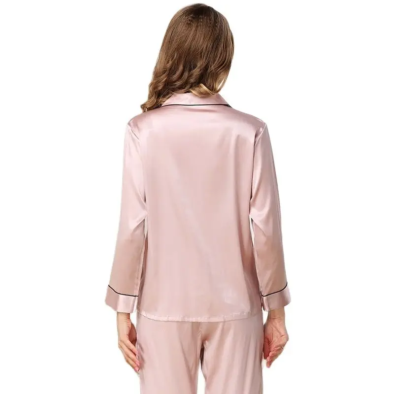 High-Grade Real Silk Women Pajamas Spring Autumn Sexy Satin Silk Long-Sleeve Pajama Pants Sets Comfortable Soft Lounge Set T8130