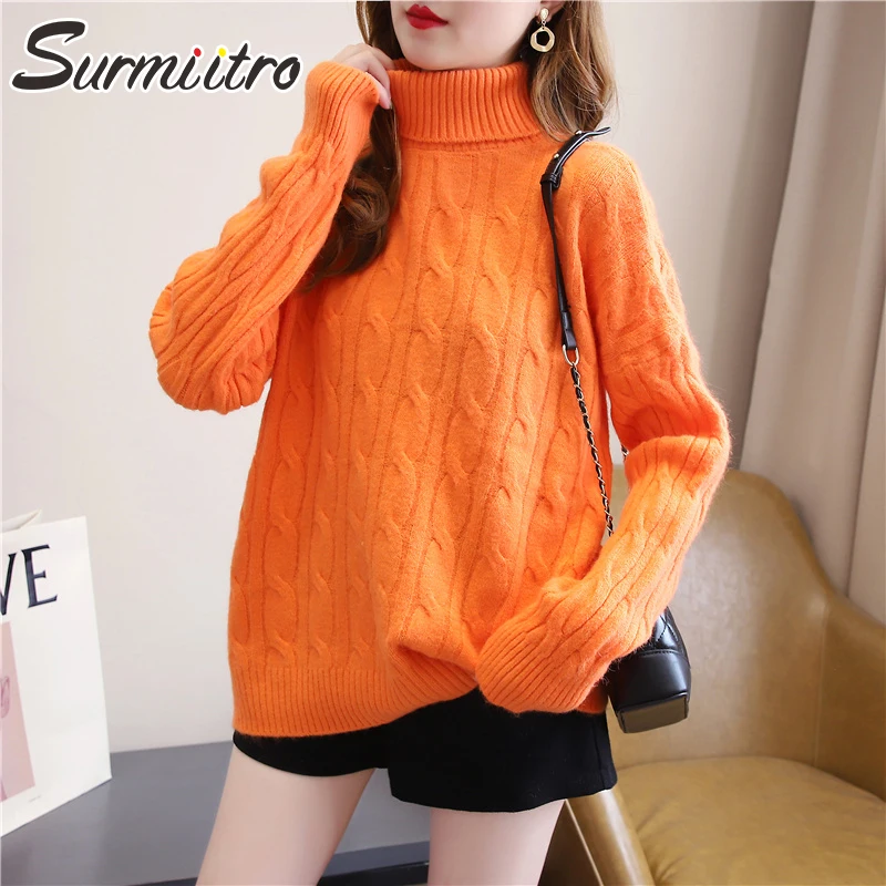 

SURMIITRO вязаный толстый теплый свитер для женщин 2021 мода осень зима корейский стиль водолазка длинный рукав пуловер женский
