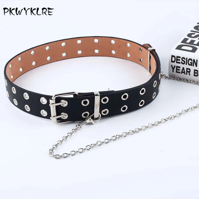 PKWYKLRE shipping женский панк цепь модный пояс регулируемый черный двойной/одинарный люверс втулка кожаный ремень пряжка - Цвет: A4