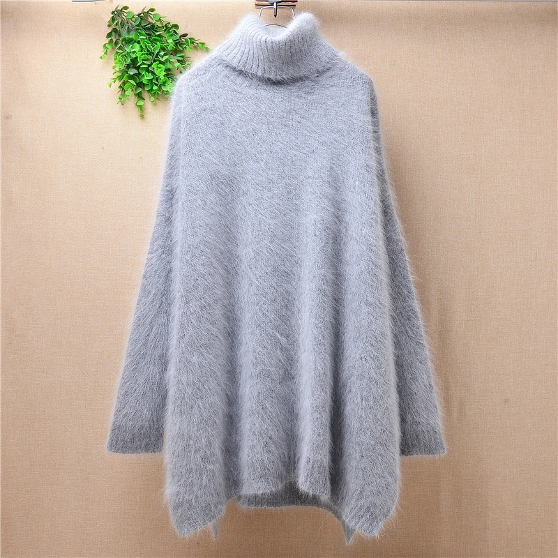 Женская свободная кашемировая водолазка из меха ангорской шерсти с длинным