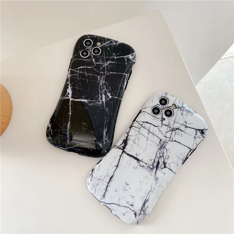 Модный противоударный чехол с черно-белым мраморным рисунком для телефона iPhone 11