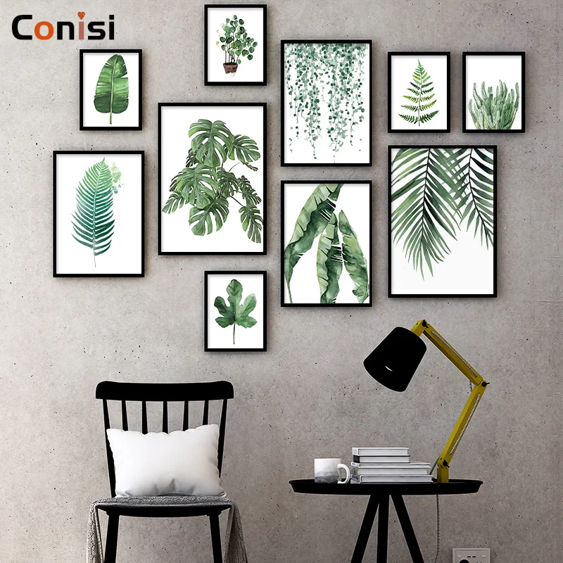 

Conisi Nordic Style Tropical Plants Wall Art Canvas Paintings Green Leaves Poster Print Home Decor for Livingroom Decoration