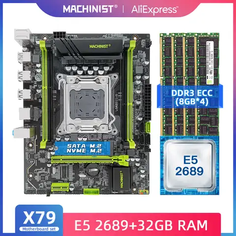 MACHINIST X79 зеленая материнская плата LGA2011 комплект с процессором Inte E5 2689 32G(4*8) DDR3 поддержка настольного компьютера и памяти ECC ATX282H
