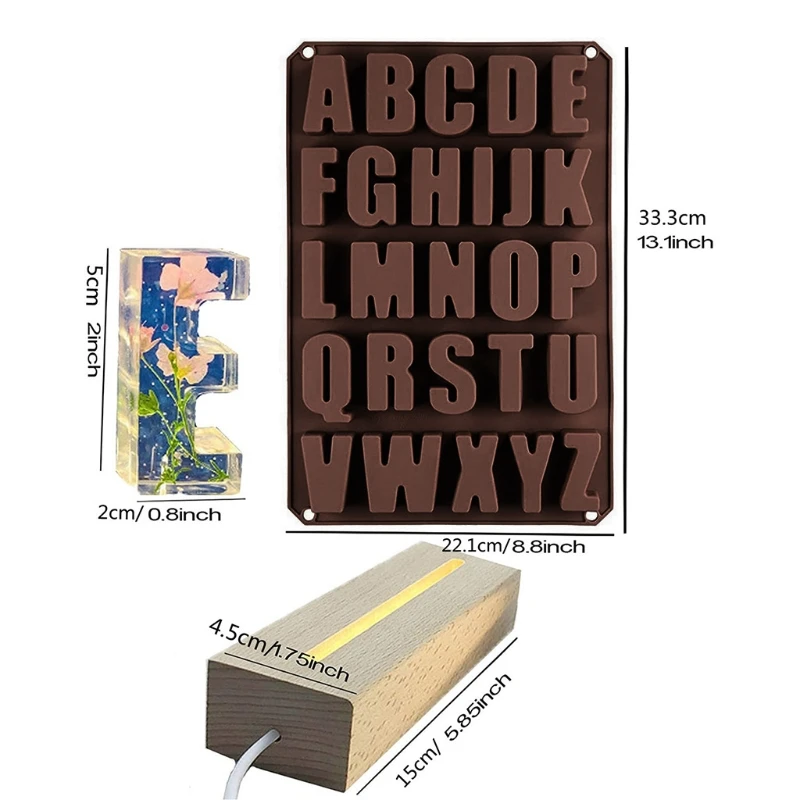 

Alphabet Epoxy Resin Mold with LED Light Dispaly Base English Letters Pendant Casting Silicone Mould DIY Crafts Jewelry Making T