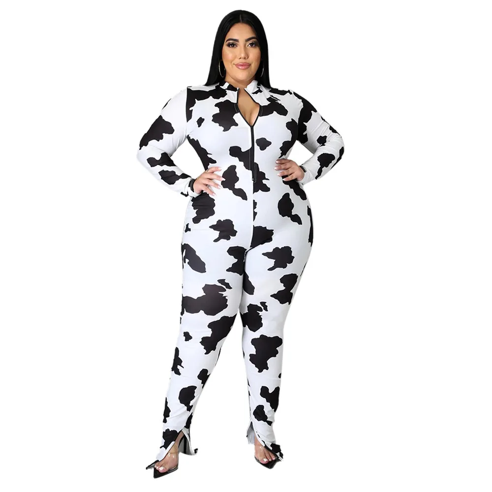 

Best Selling Women Zipper Full Sleeve Rompers Plus Size Lady's Casual V-neck Skinny Split Rompers 2020 Autumn Winter New